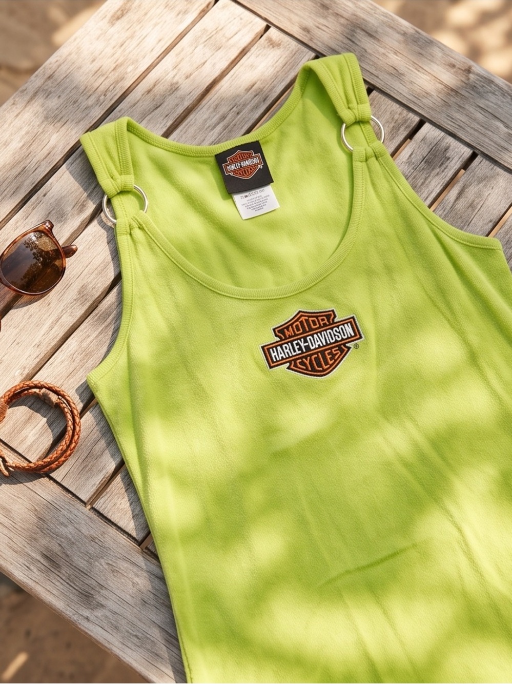 Harley-Davidson Women's Lime Green Tank with Ring-Strap Detail